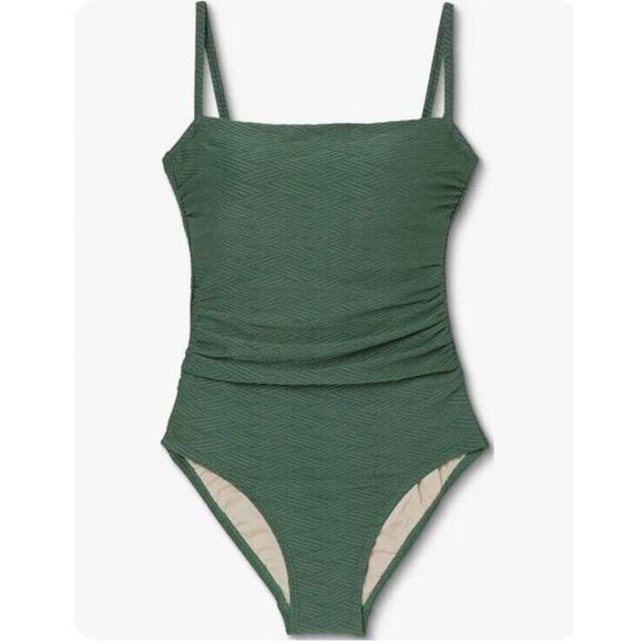 Kona Sol Womens One Piece Swimsuit Size XL Basket Weave Textured Green - Picture 1 of 11
